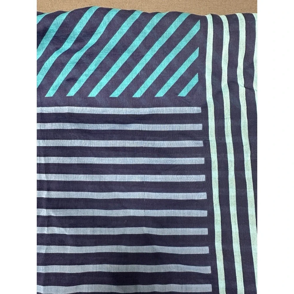 Coach New York XL Geometric Striped Scarf Wrap 68x46 Cotton Silk Blue NWT